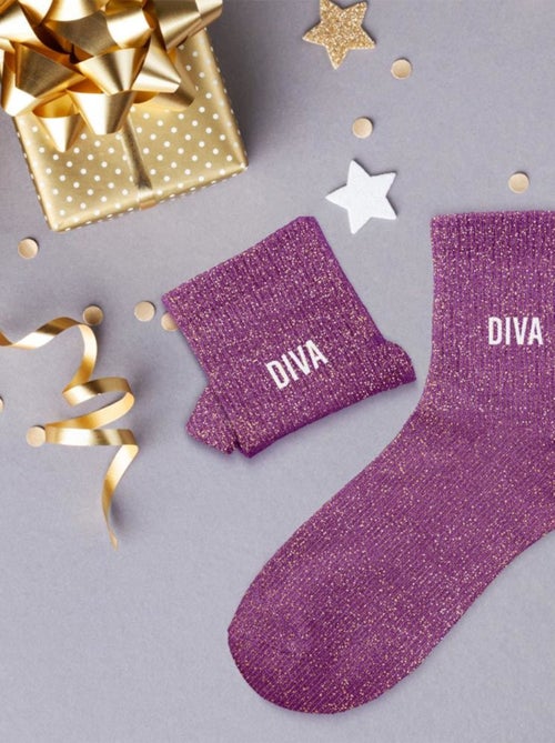 Paire de chaussettes mauves pailletées Diva - Kiabi