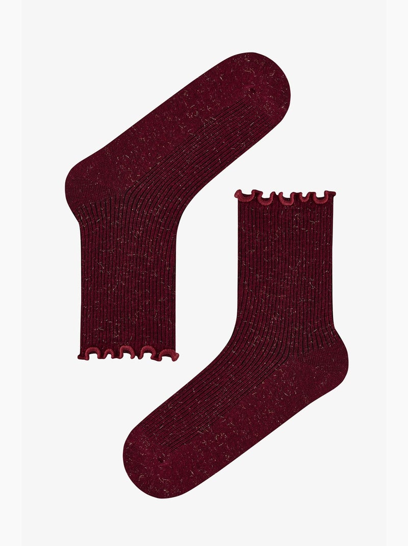 Paire de chaussettes mi-hautes à volants et paillettes penti Noir Bordeaux - Kiabi