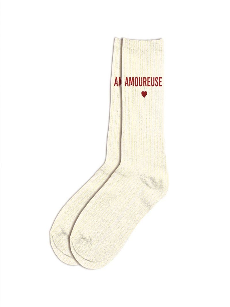 Paire de chaussettes pailletées amoureuse Blanc - Kiabi