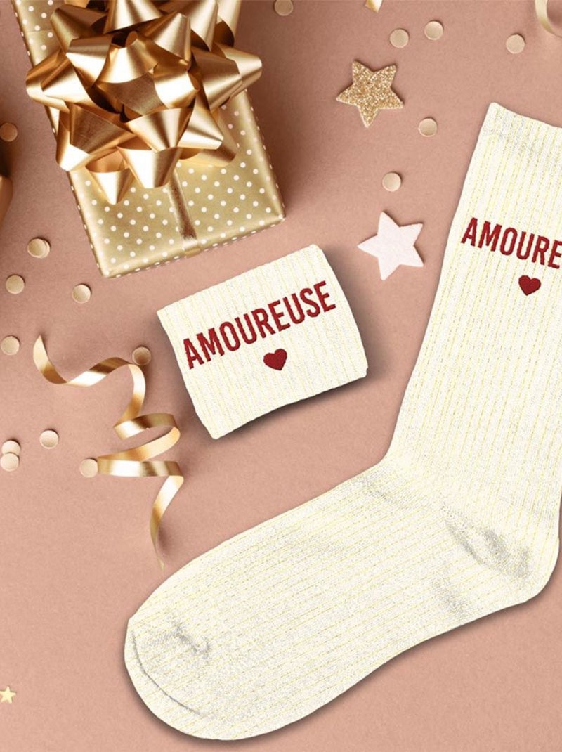Paire de chaussettes pailletées amoureuse Blanc - Kiabi