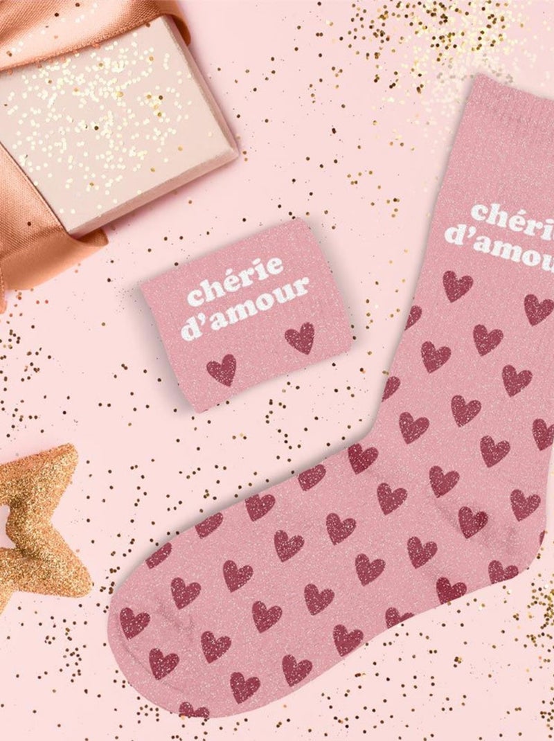 Paire de chaussettes pailletées chérie d'amour Rose - Kiabi