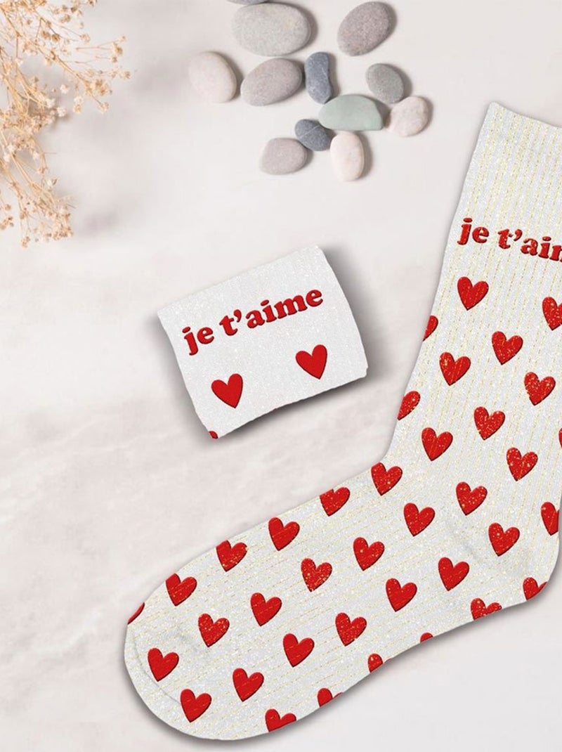 Paire de chaussettes pailletées je t'aime Blanc - Kiabi