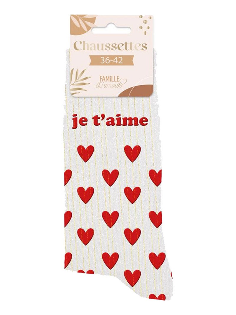 Paire de chaussettes pailletées je t'aime Blanc - Kiabi