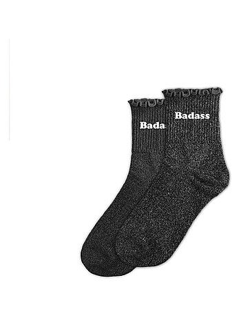 Paire de chaussettes paillettes à feston badass noire