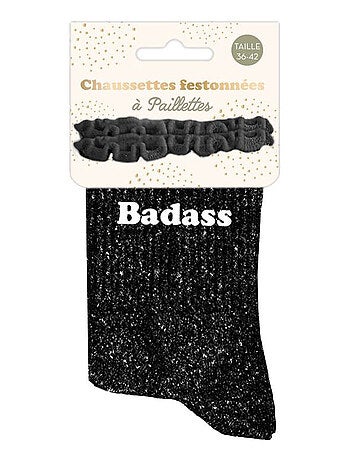 Paire de chaussettes paillettes à feston badass noire
