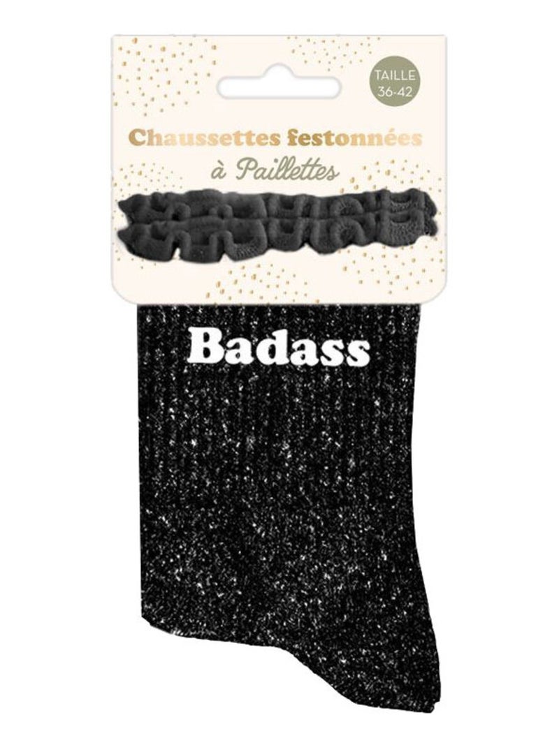 Paire de chaussettes paillettes à feston badass noire Noir - Kiabi