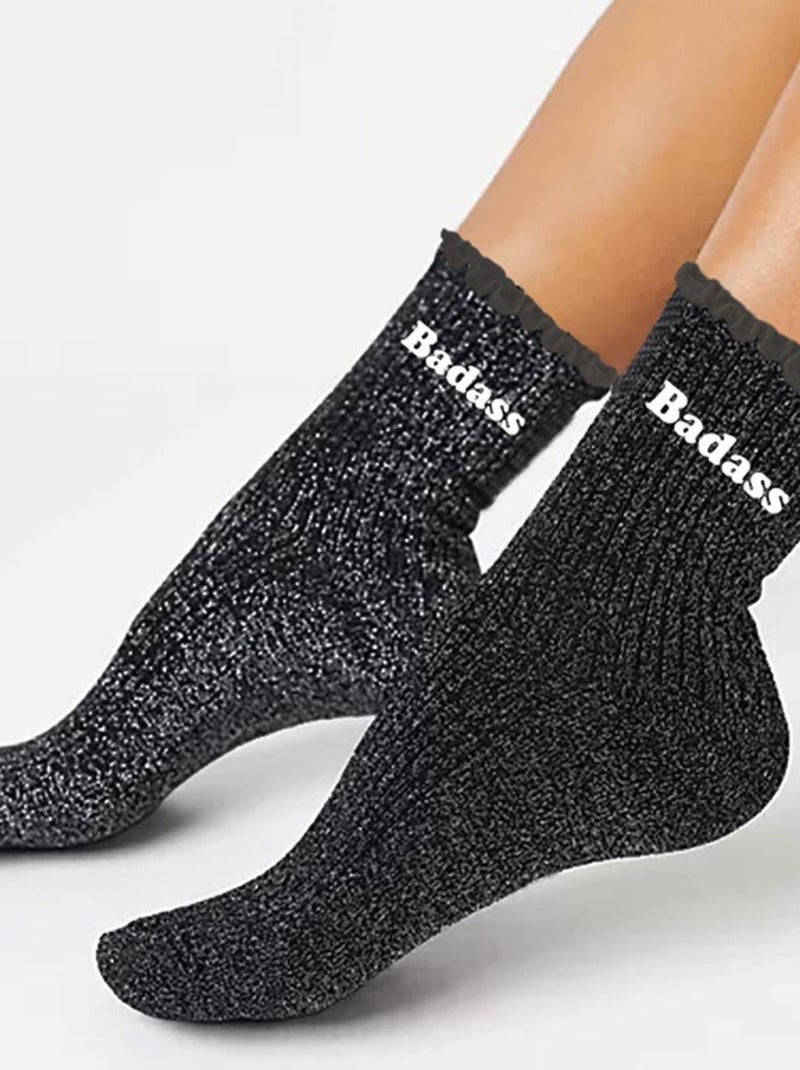 Paire de chaussettes paillettes à feston badass noire Noir - Kiabi