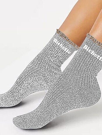 Paire de chaussettes paillettes à feston Bichette grises