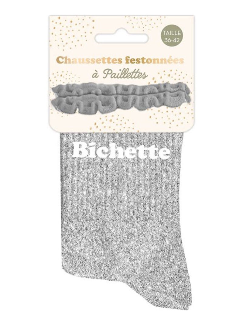 Paire de chaussettes paillettes à feston Bichette grises Gris - Kiabi