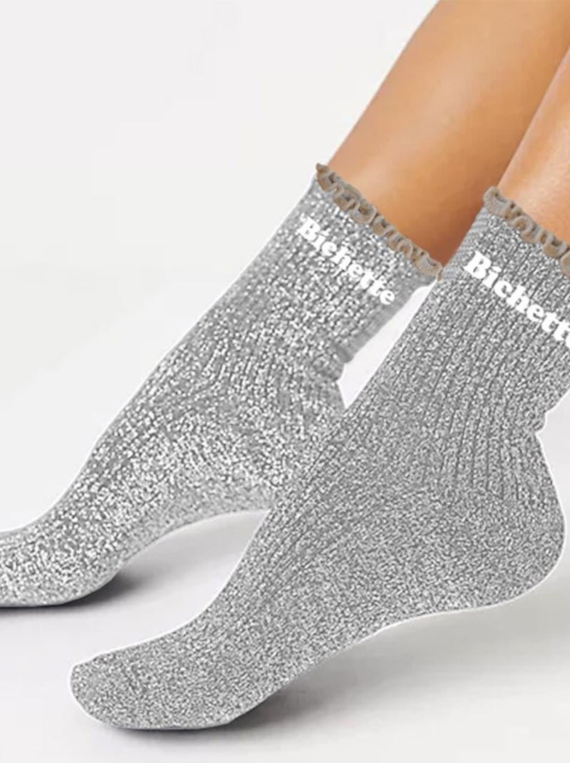 Paire de chaussettes paillettes à feston Bichette grises Gris - Kiabi