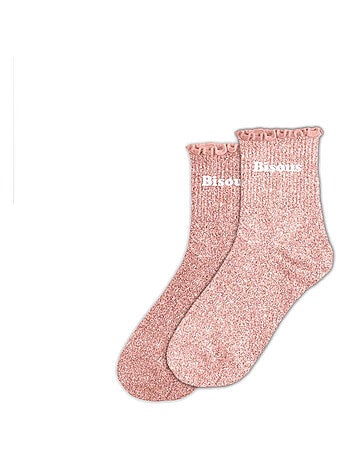 Paire de chaussettes paillettes à feston bisous rose