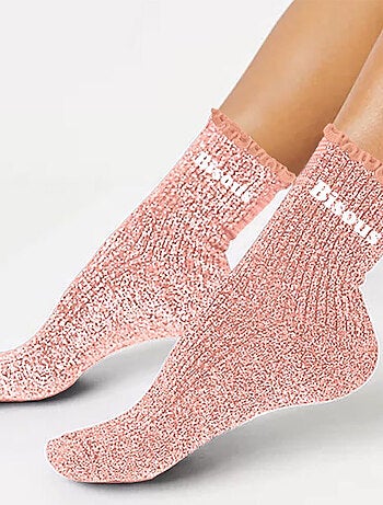 Paire de chaussettes paillettes à feston bisous rose
