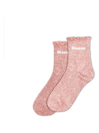 Paire de chaussettes paillettes à feston bisous rose
