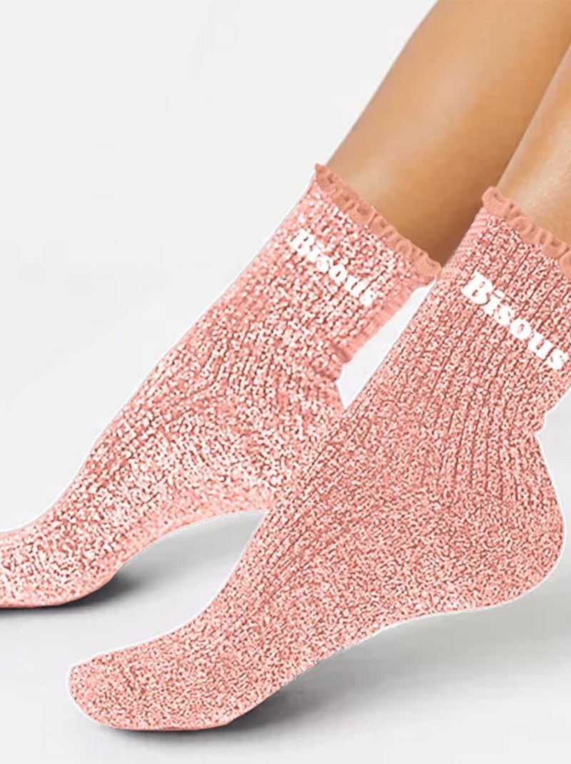 Paire de chaussettes paillettes à feston bisous rose Rose - Kiabi