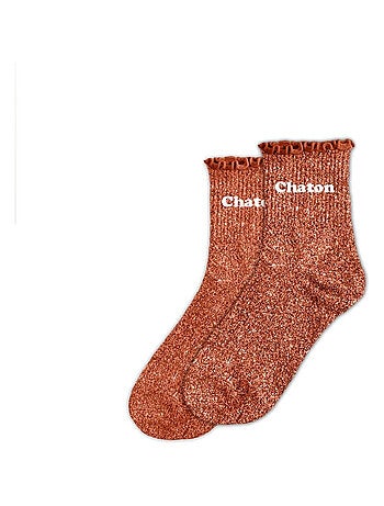 Paire de chaussettes paillettes à feston chaton rouge