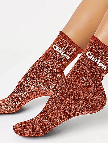 Paire de chaussettes paillettes à feston chaton rouge