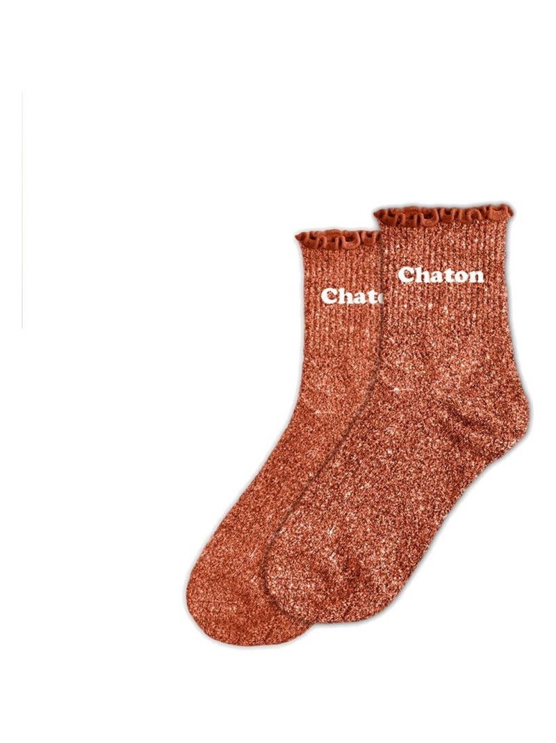 Paire de chaussettes paillettes à feston chaton rouge Rouge carmin - Kiabi