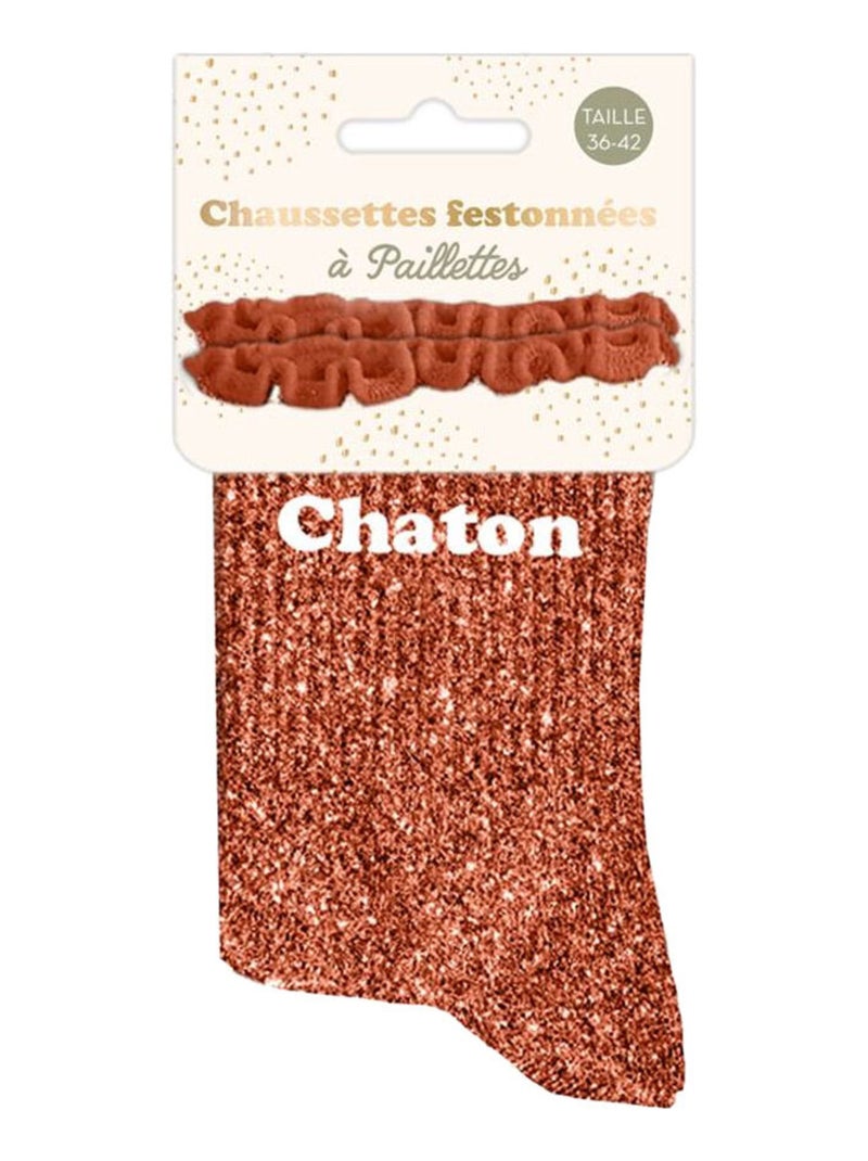 Paire de chaussettes paillettes à feston chaton rouge Rouge carmin - Kiabi