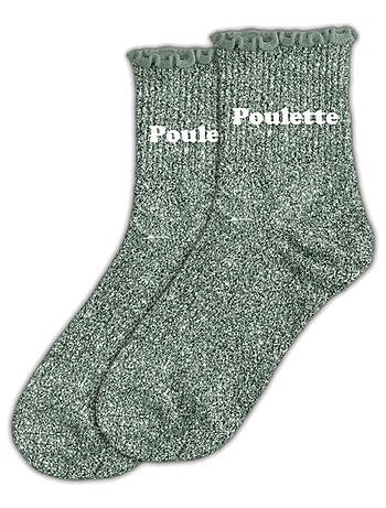 Paire de chaussettes paillettes à feston Poulette vertes