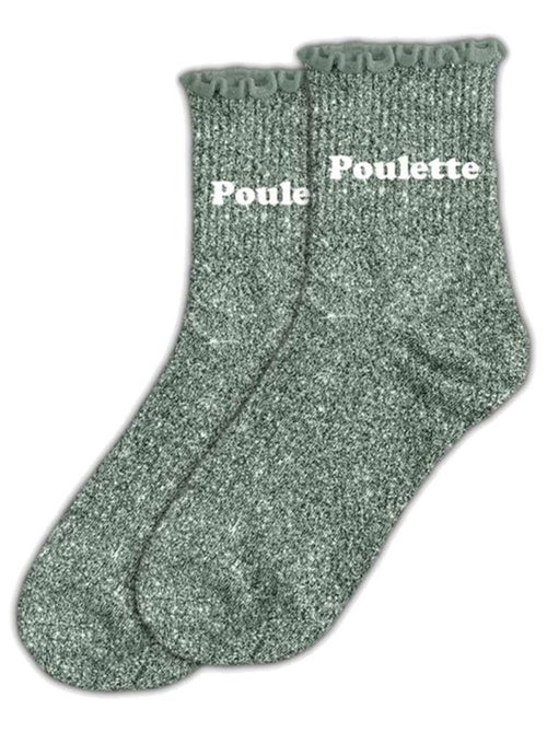 Paire de chaussettes paillettes à feston Poulette vertes - Kiabi