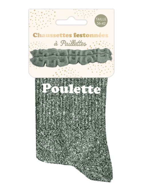 Paire de chaussettes paillettes à feston Poulette vertes - Kiabi
