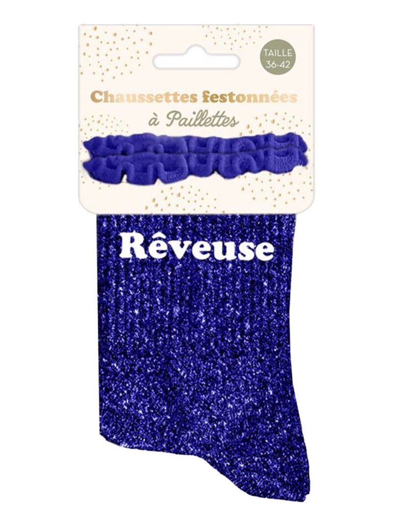 Paire de chaussettes paillettes à feston rêveuse bleu Bleu électrique - Kiabi