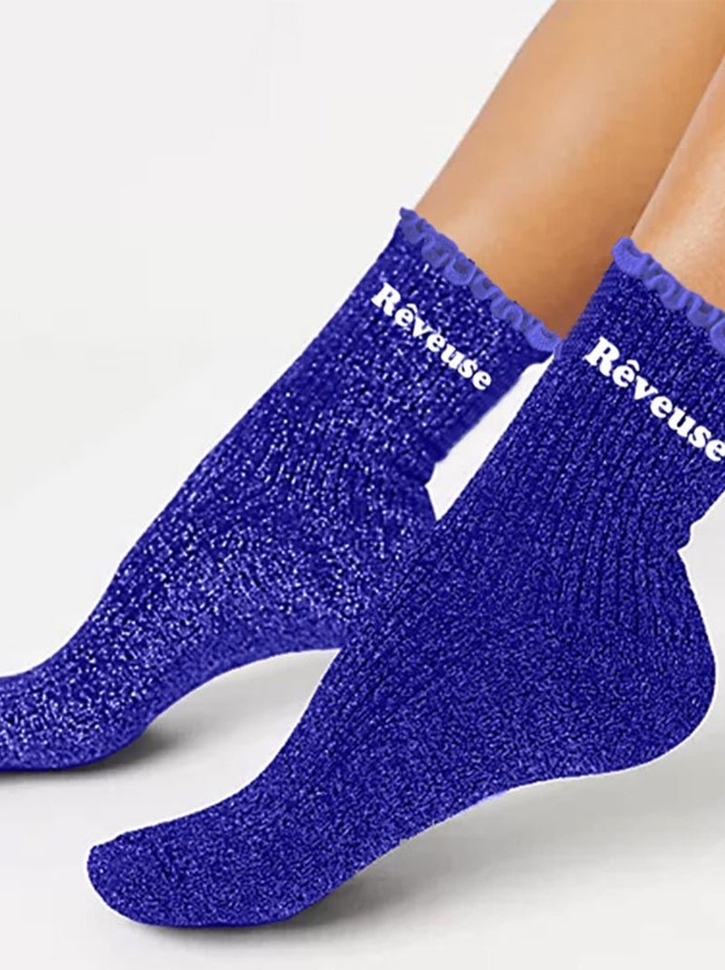 Paire de chaussettes paillettes à feston rêveuse bleu Bleu électrique - Kiabi