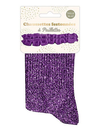 Paire de chaussettes à paillettes à feston orange