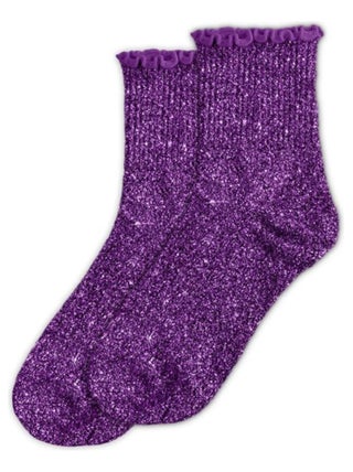 Paire de chaussettes paillettes à feston violet