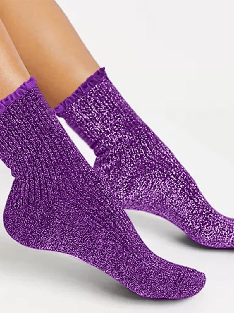 Paire de chaussettes paillettes à feston violet Violet - Kiabi