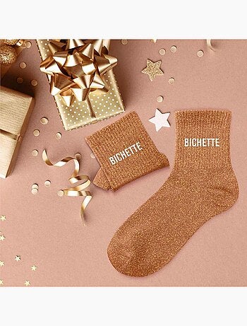 Paire de chaussettes paillettes bichette marron