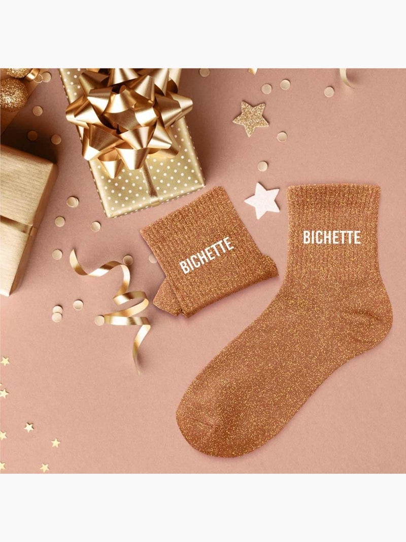 Paire de chaussettes paillettes bichette marron Marron - Kiabi