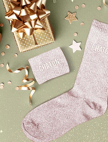 Paire de chaussettes paillettes chaton