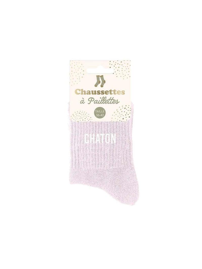 Paire de chaussettes paillettes chaton Rose - Kiabi