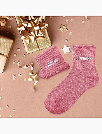 Paire de chaussettes paillettes connasse rose