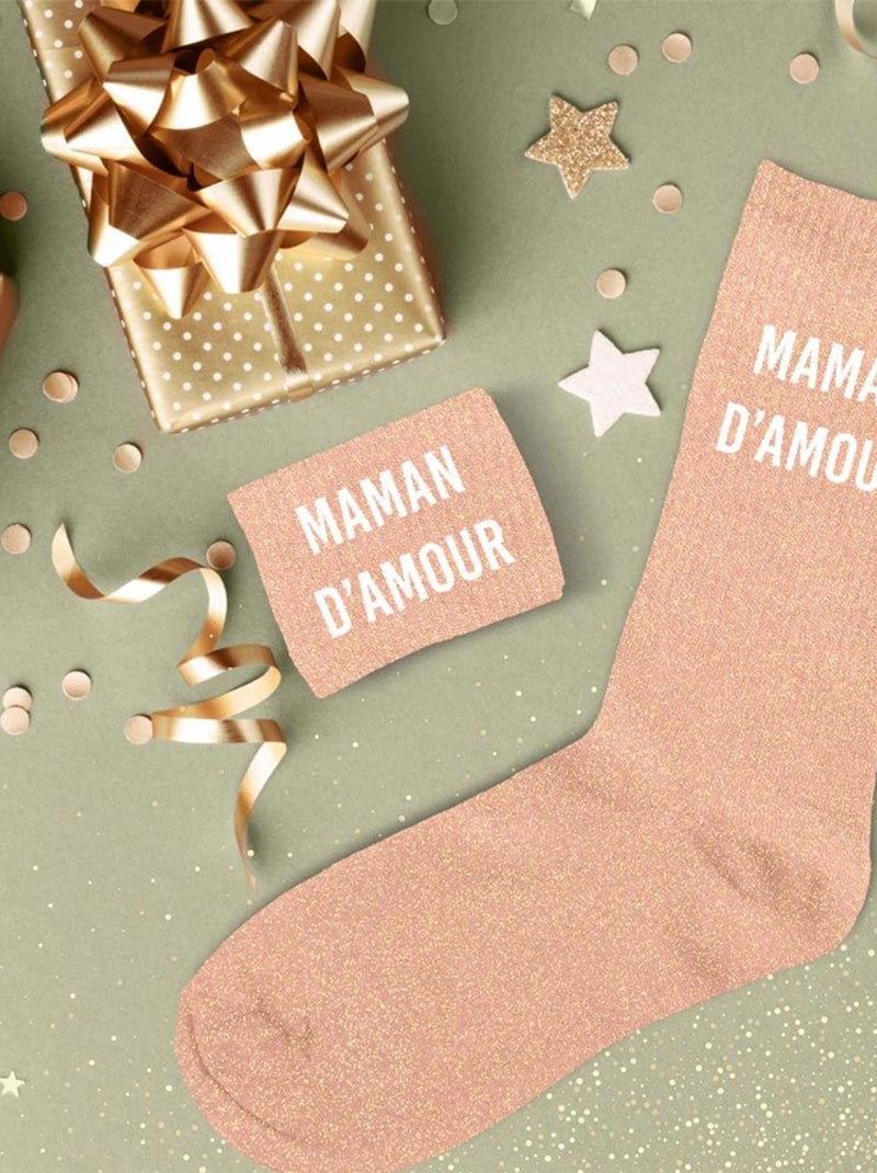 Paire de chaussettes paillettes maman d'amour Rose - Kiabi