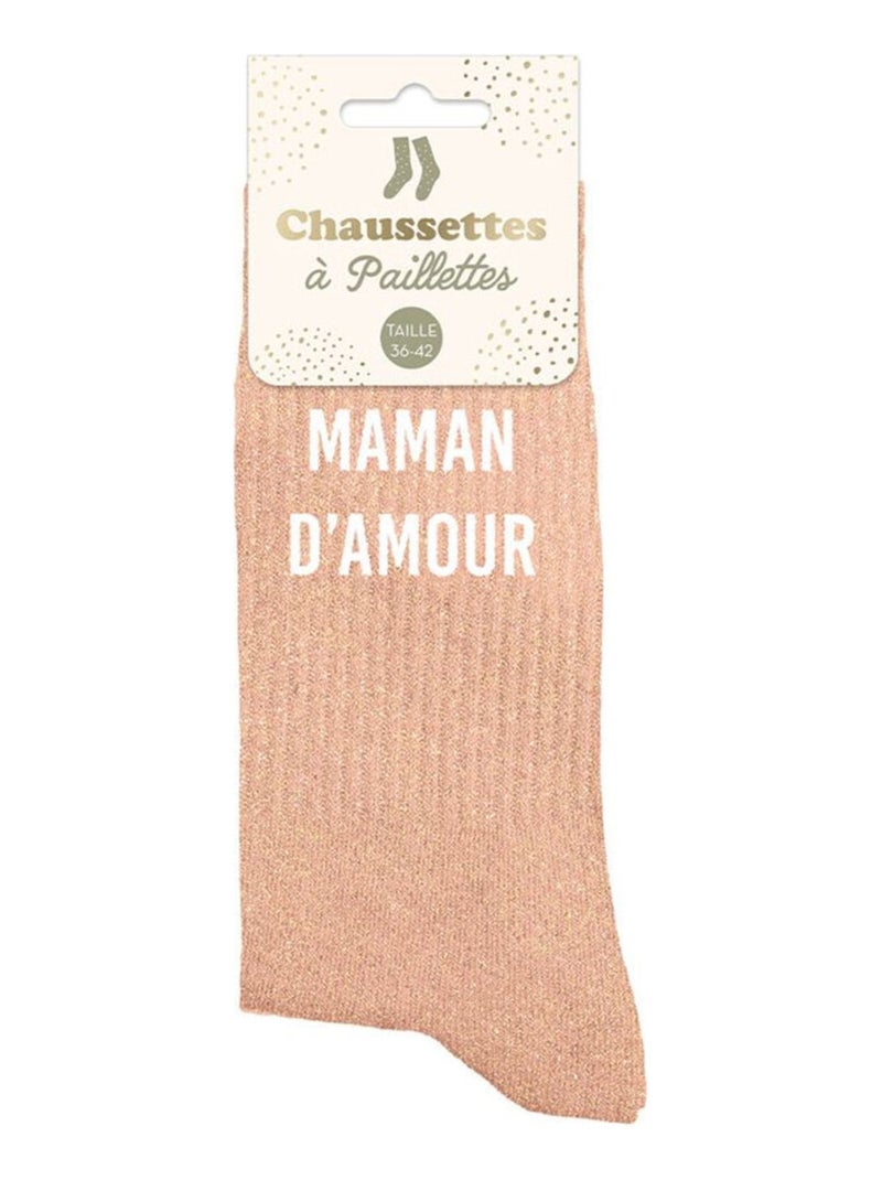 Paire de chaussettes paillettes maman d'amour Rose - Kiabi