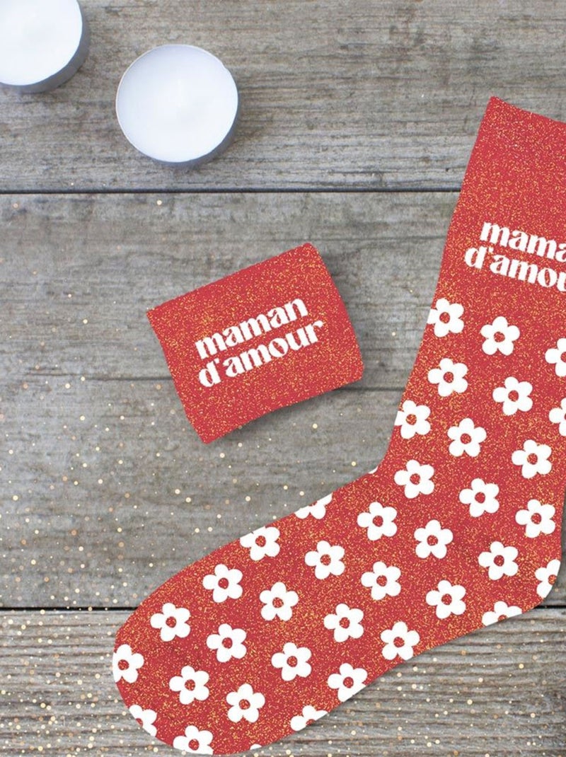 Paire de chaussettes paillettes maman d'amour Rouge - Kiabi