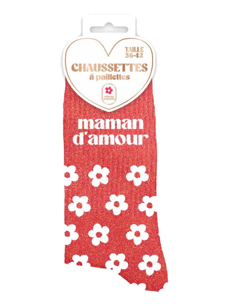 Paire de chaussettes paillettes maman d'amour Rouge - Kiabi