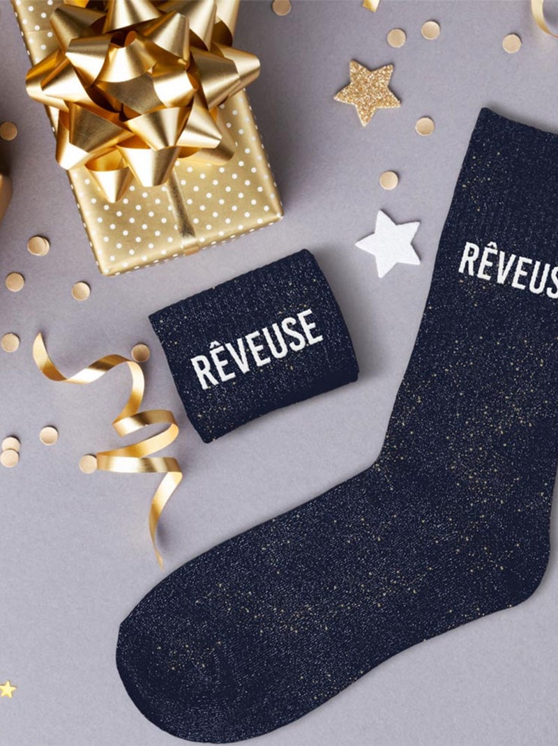 Paire de chaussettes paillettes Rêveuse Bleu marine - Kiabi