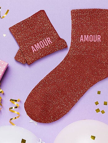 Paire de chaussettes paillettes rouge amour