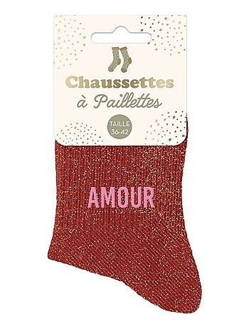 Paire de chaussettes paillettes rouge amour