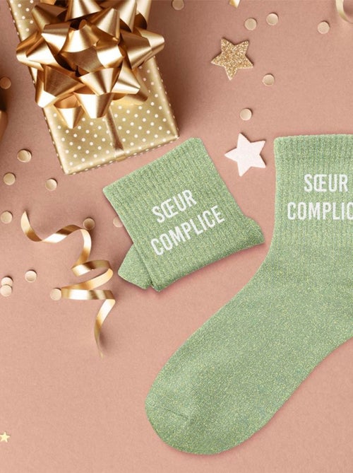 Paire de chaussettes paillettes Soeur complice verte - Kiabi