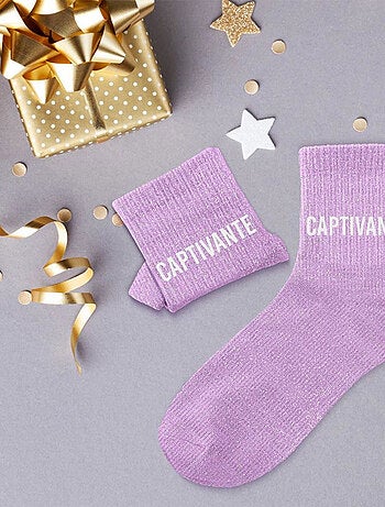 Paire de chaussettes parme pailletées Captivante