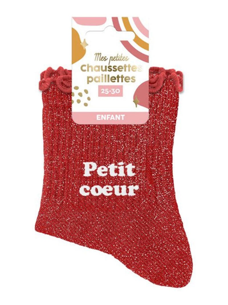 Paire de chaussettes Petit cur pour fillette paillettes Rouge - Kiabi