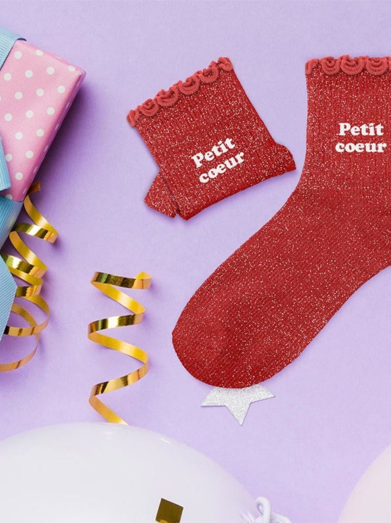 Paire de chaussettes Petit cur pour fillette paillettes Rouge - Kiabi
