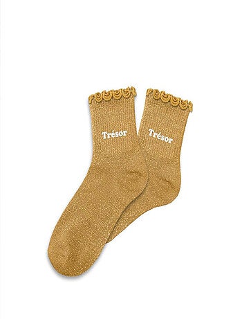 Paire de chaussettes pour fillette paillettes à feston orange – Trésor