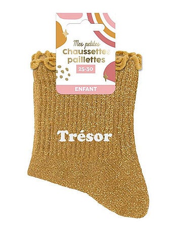 Paire de chaussettes pour fillette paillettes à feston orange – Trésor