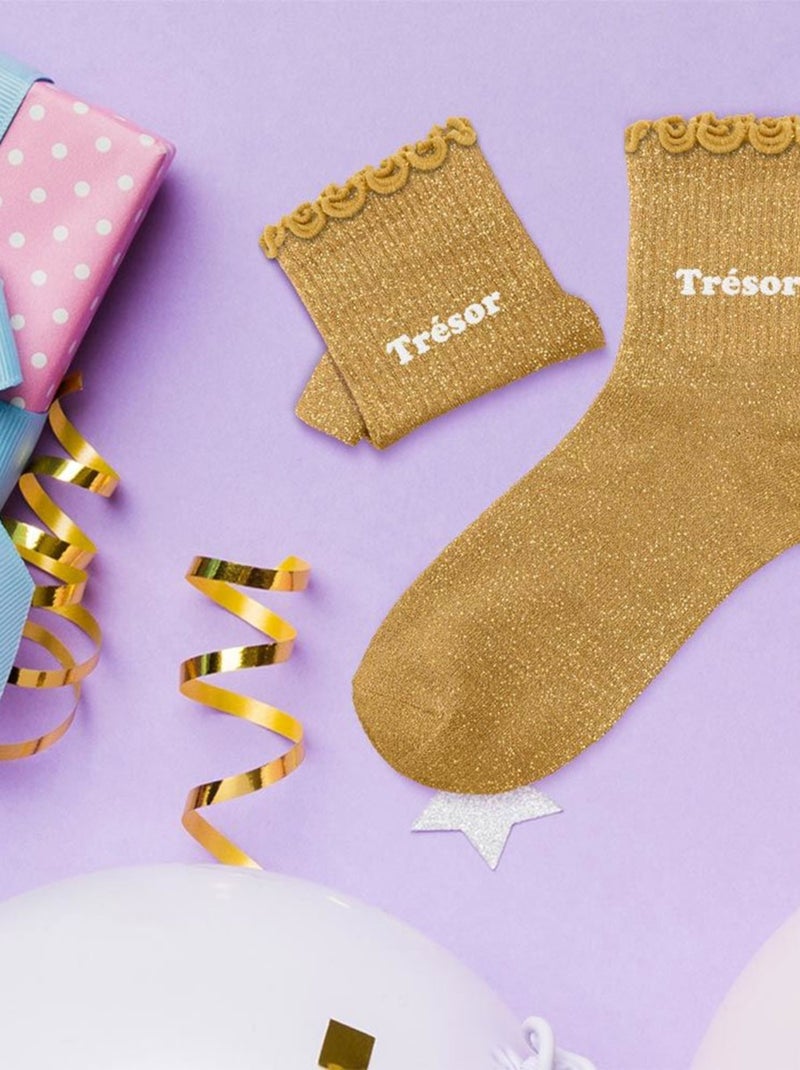 Paire de chaussettes pour fillette paillettes à feston orange  Trésor Orange - Kiabi