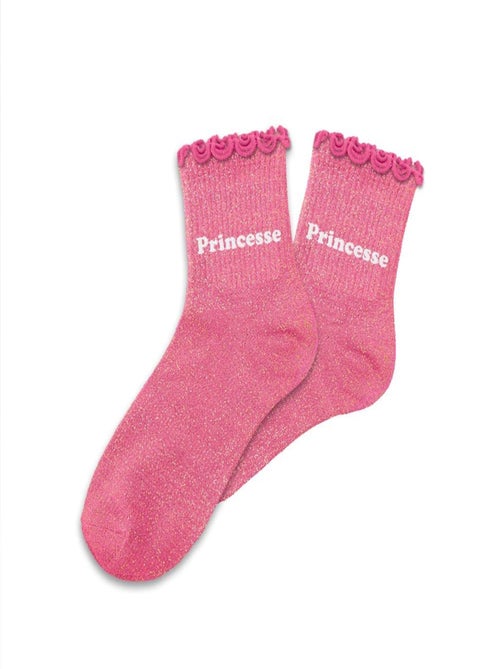 Paire de chaussettes pour fillette paillettes à feston rose princesse - Kiabi